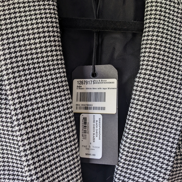 Rag & Bone Houndstooth Women's Andre Blazer size 6 in Black and White NWT - Picture 3 of 9
